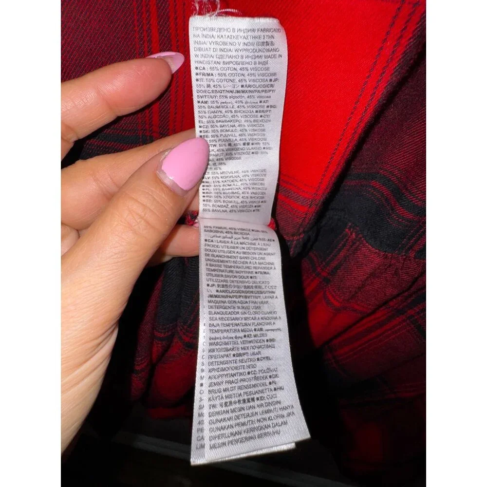 Gap Red Black Buffalo Plaid‎ Shirt Dress Small Tall Lumberjack Preppy Punk Y2K
